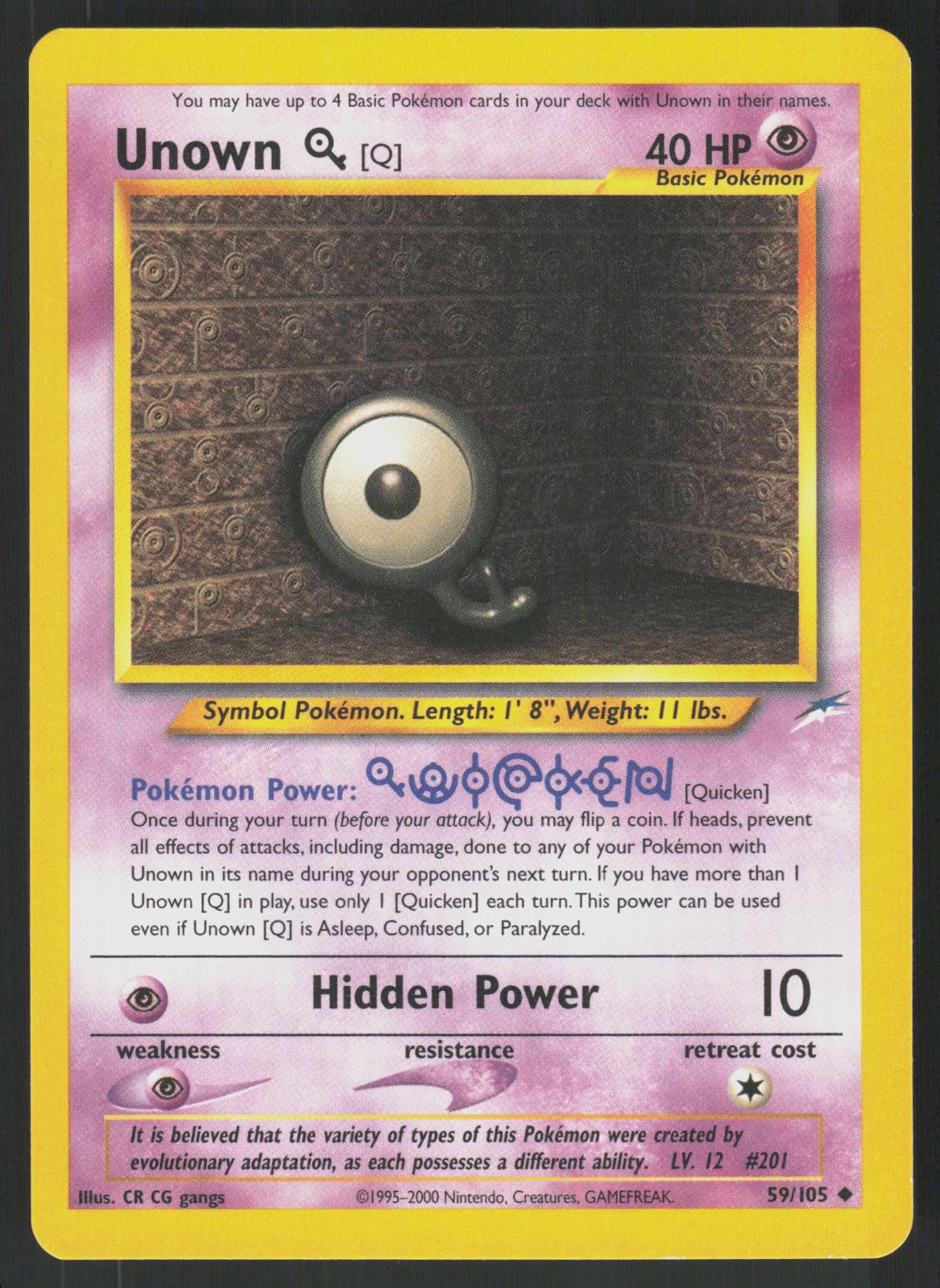 Pokemon Unown [Q] 59/105 Neo Destiny Uncommon Near Mint