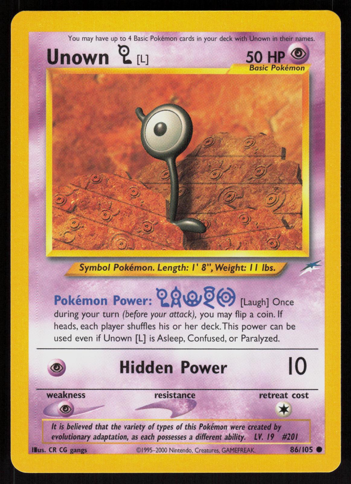 Pokemon Unown [L] 86/105 Neo Destiny Common Near Mint