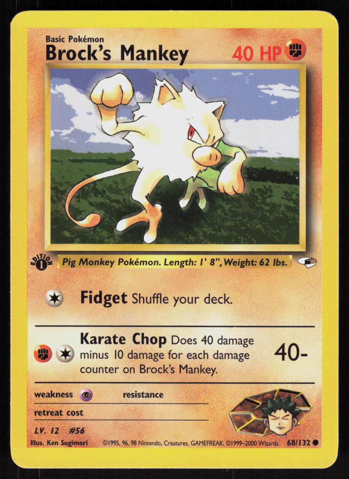 Pokemon Brock's Mankey 68/132 Gym Heroes Common Near Mint