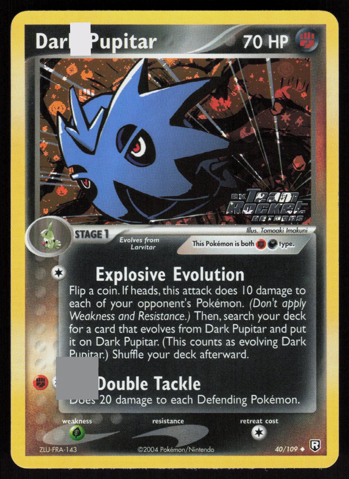 Pokemon Dark Pupitar 40/109 Team Rocket Returns Uncommon Reverse Holo Near Mint