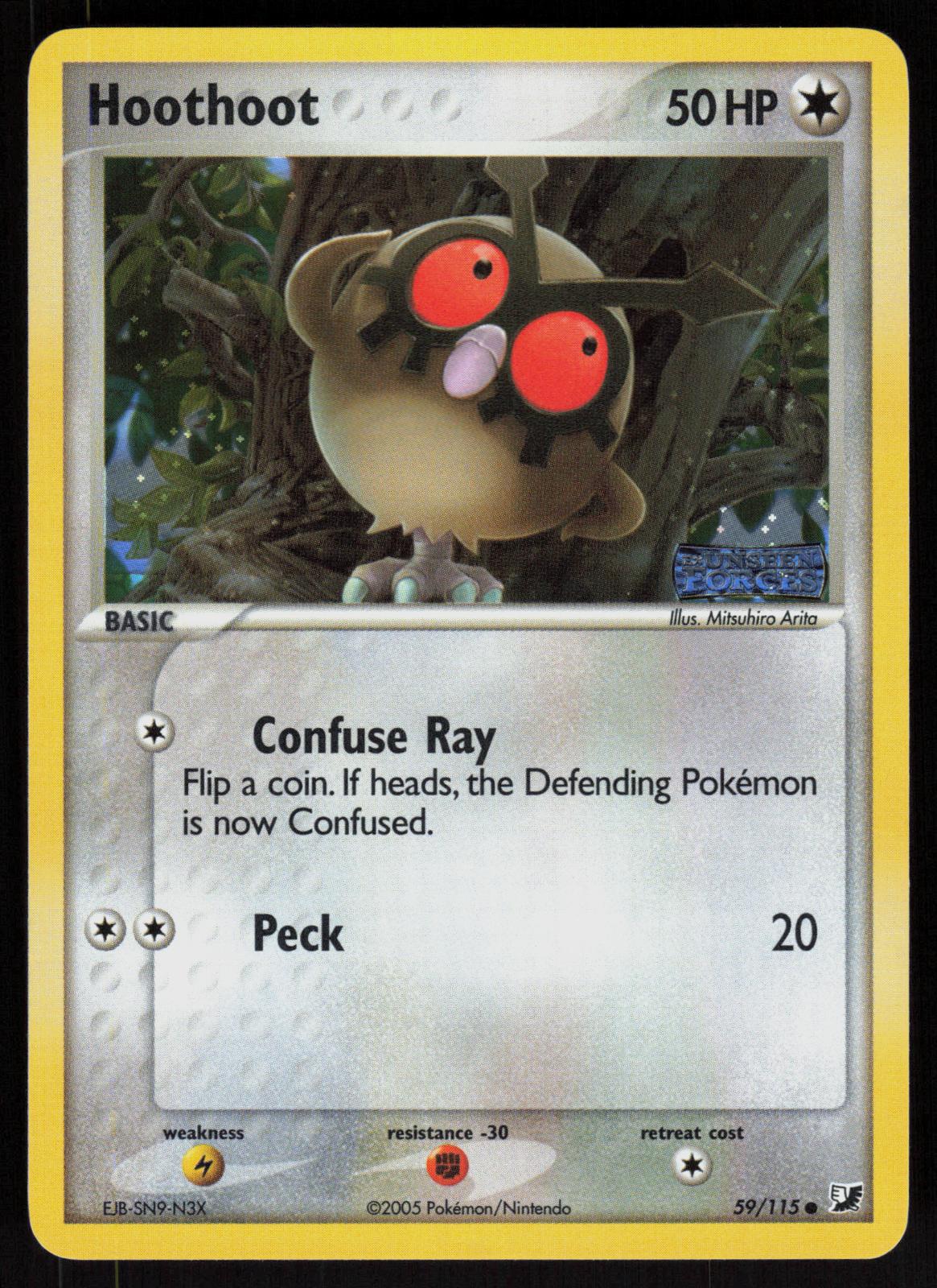 Pokemon Hoothoot 59/115 Unseen Forces Common Reverse Holo Near Mint