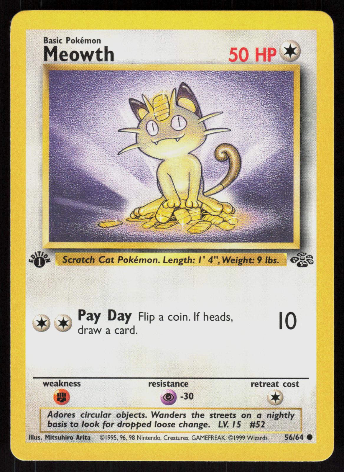 Pokemon Meowth 56/64 Jungle Common 1st Edition Near Mint