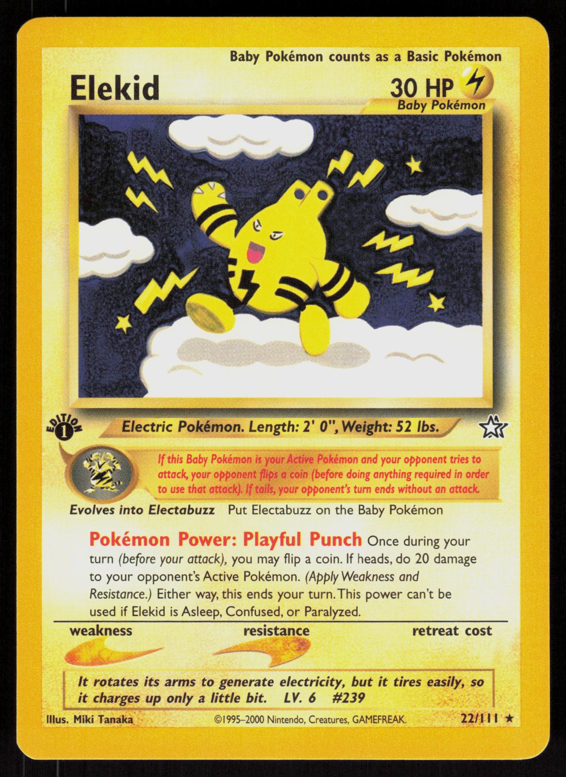 Pokemon Elekid 22/111 Neo Genesis Rare 1st Edition Near Mint