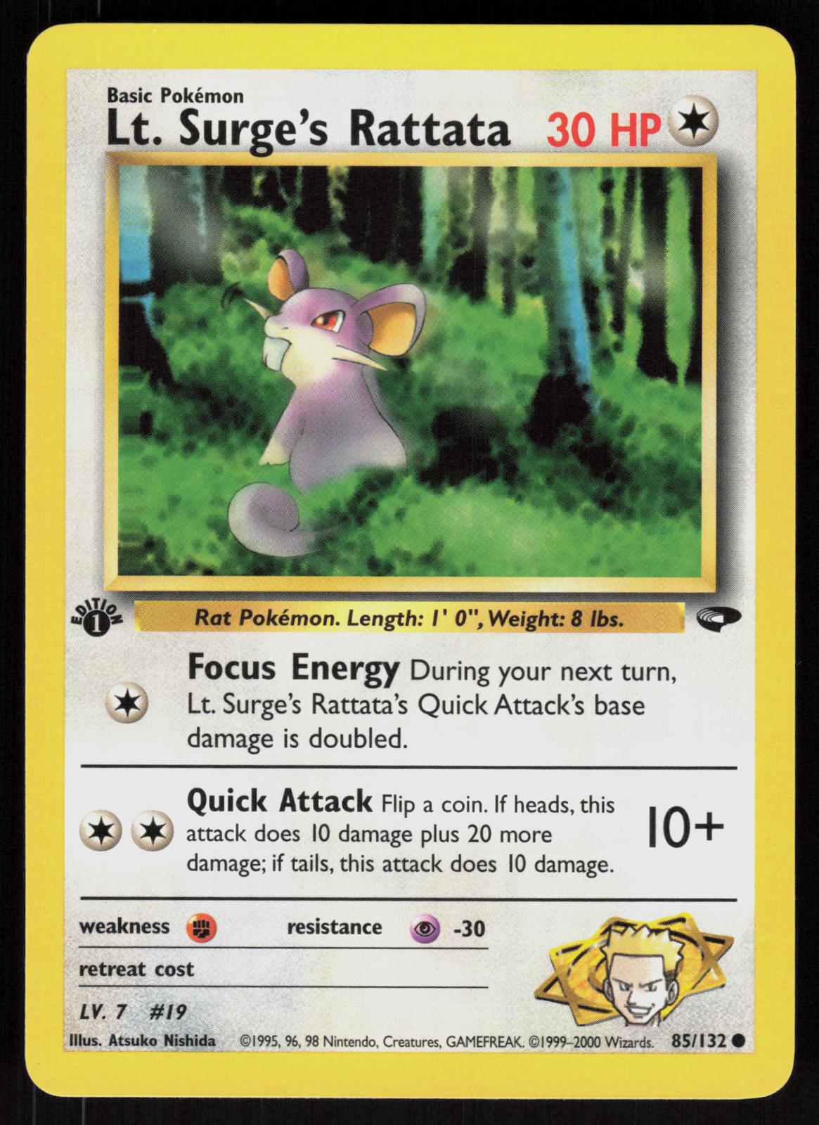 Pokemon Lt. Surge's Rattata 85/132 Gym Challenge Common 1st Edition Near Mint