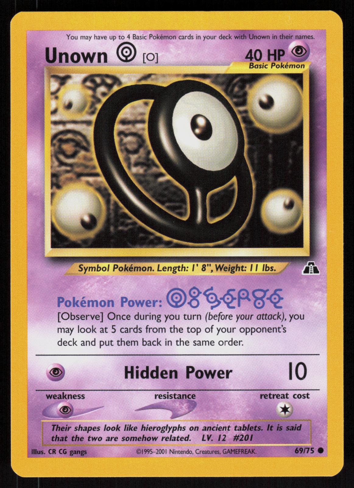 Pokemon Unown [O] 69/75 Neo Discovery Common Near Mint