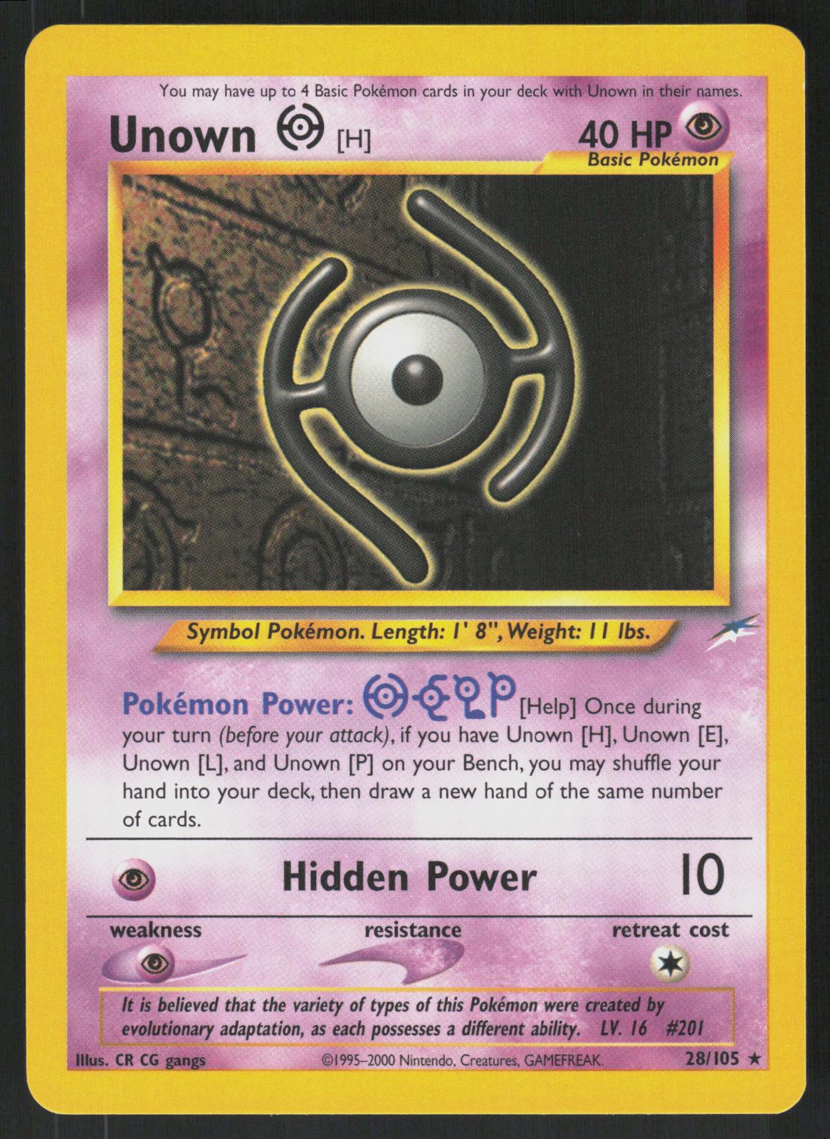 Pokemon Unown [H] 28/105 Neo Destiny Rare Near Mint