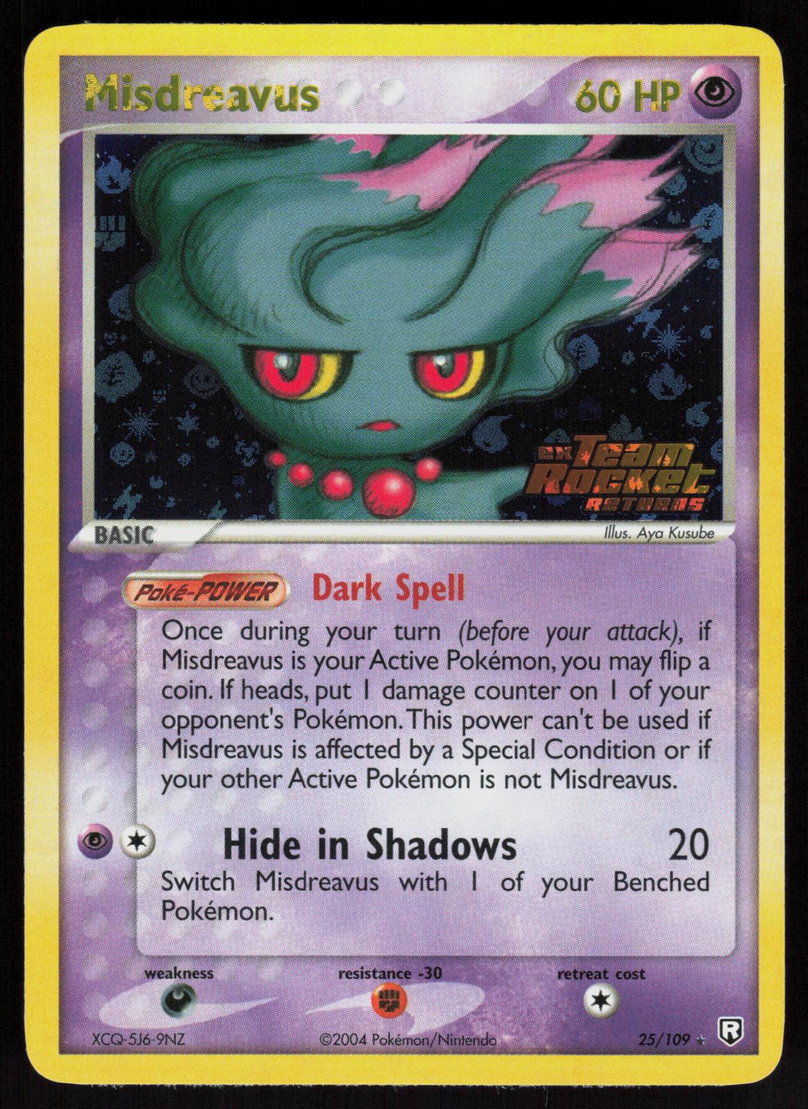 Pokemon Misdreavus 25/109 Team Rocket Returns Rare Reverse Holo Near Mint