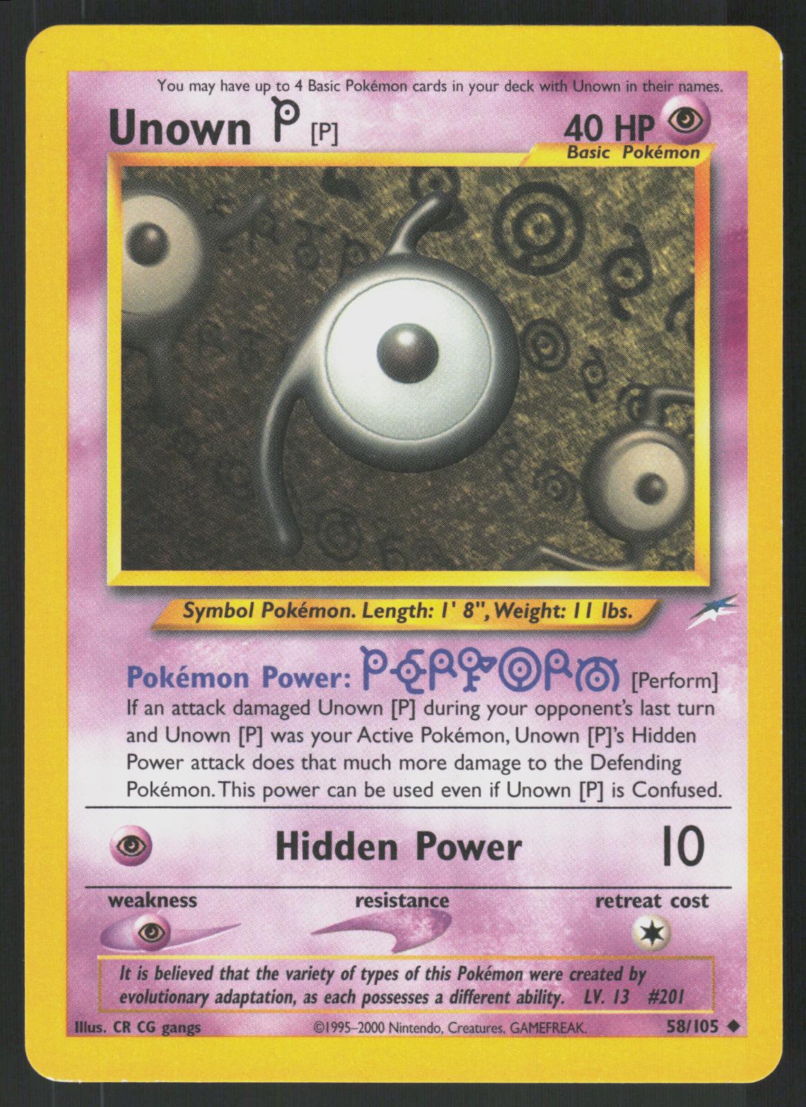 Pokemon Unown [P] 58/105 Neo Destiny Uncommon Near Mint