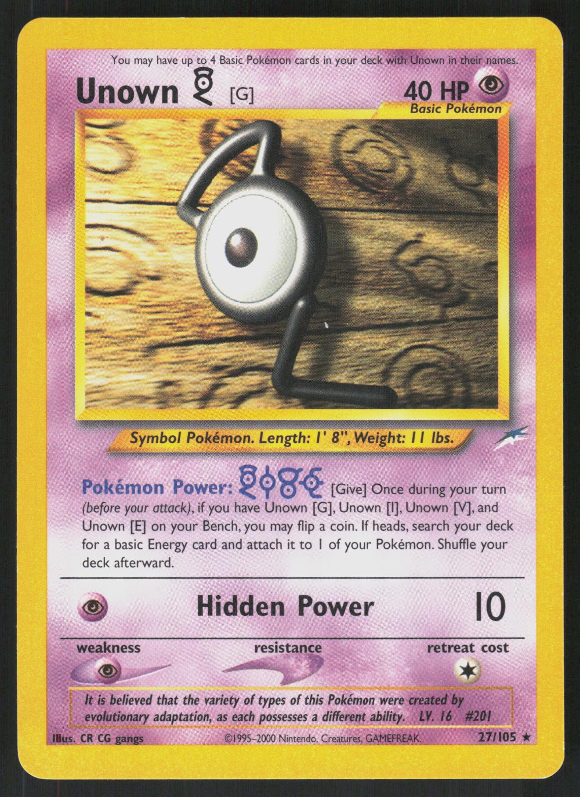 Pokemon Unown [G] 27/105 Neo Destiny Rare Near Mint