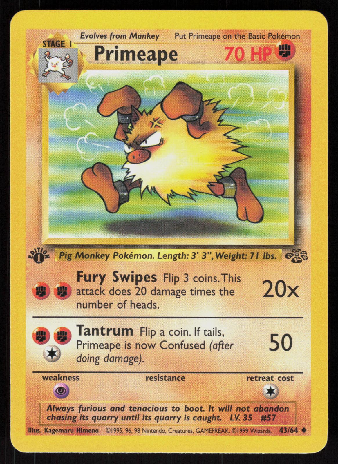 Pokemon Primeape 43/64 Jungle Uncommon 1st Edition Near Mint