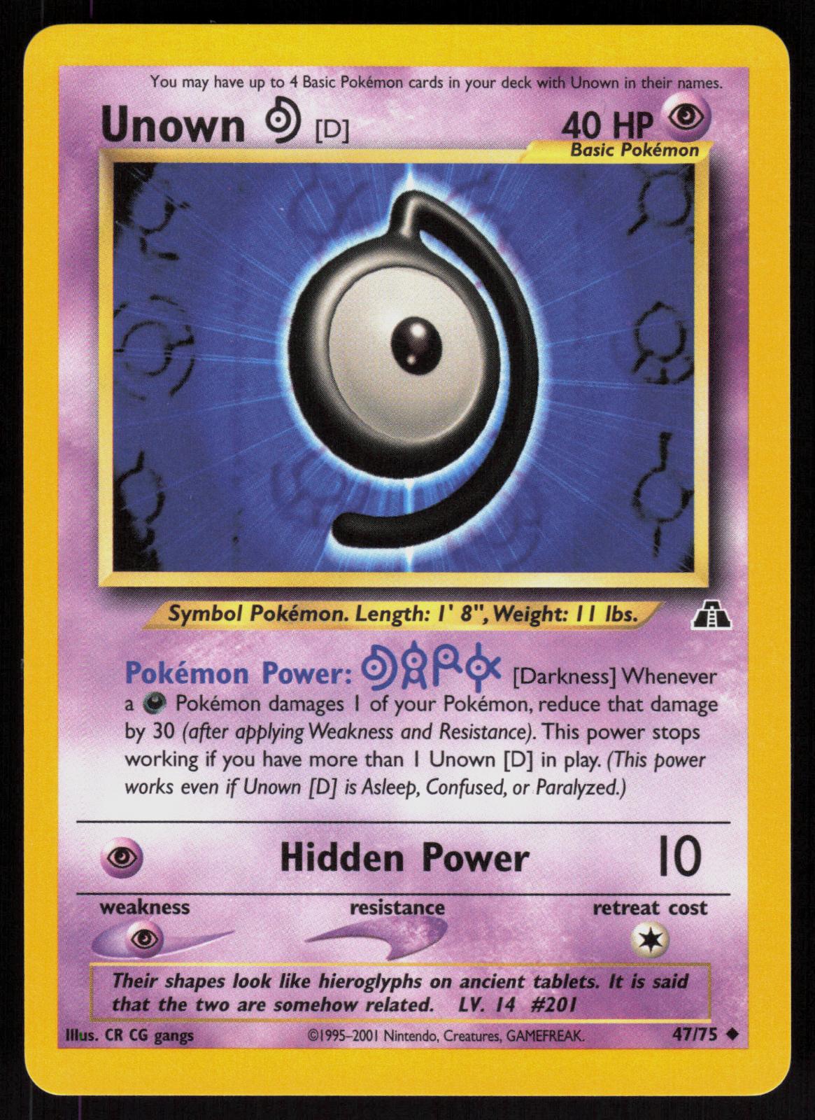 Pokemon Unown [D] 47/75 Neo Discovery Uncommon Near Mint