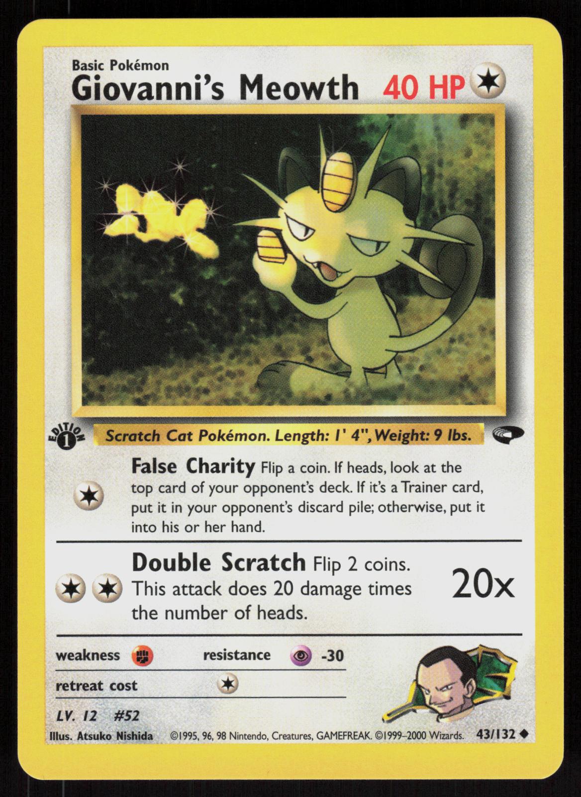 Pokemon Giovanni's Meowth 43/132 Gym Challenge Uncommon 1st Edition Near Mint