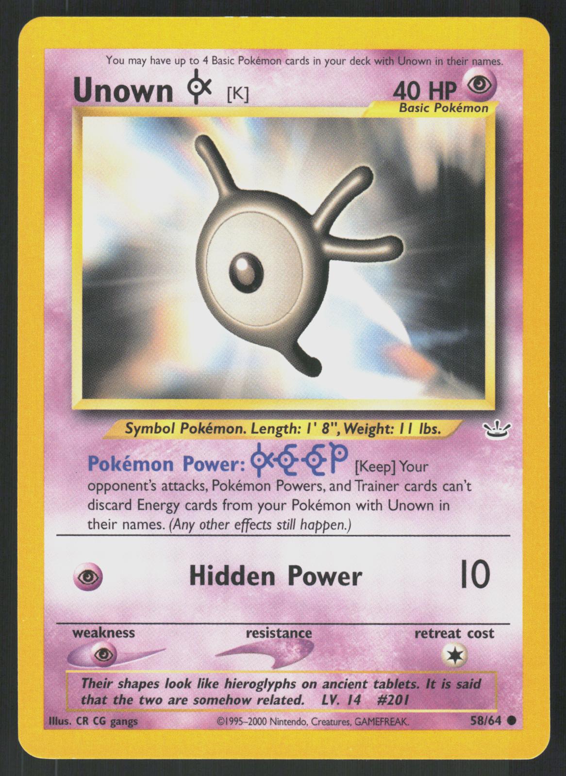 Pokemon Unown [K] 58/64 Neo Revelation Common Near Mint