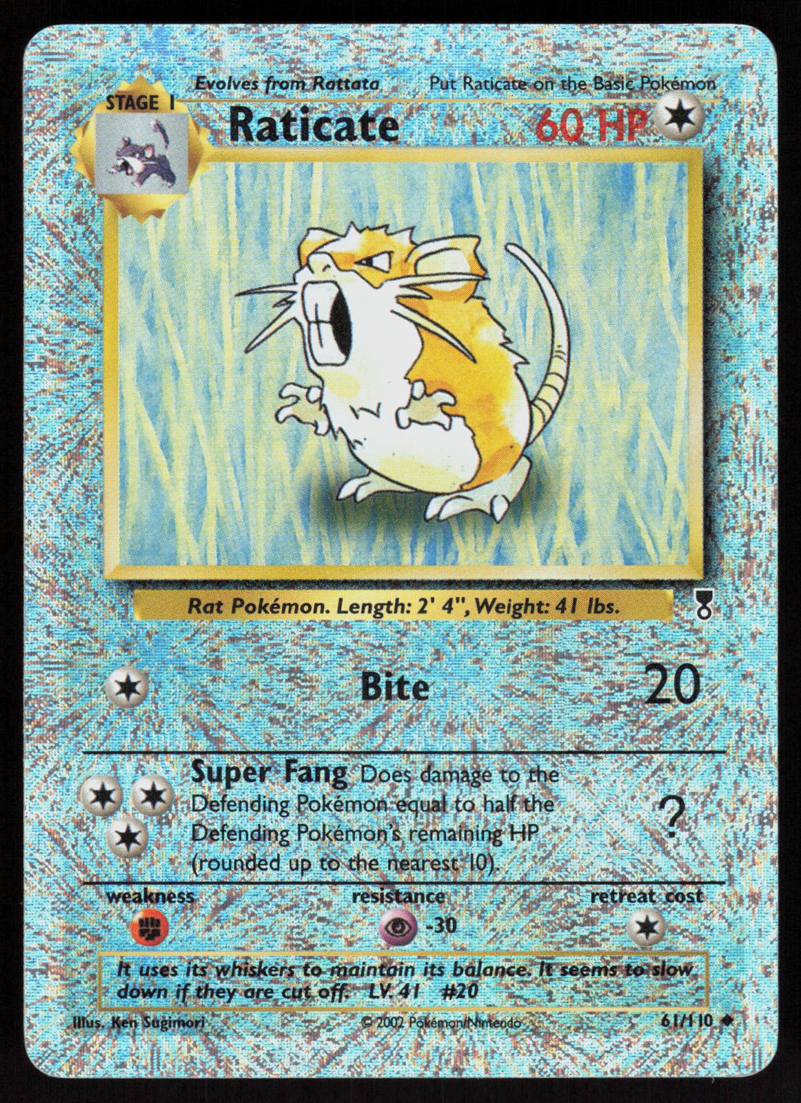 Pokemon Raticate 61/110 Legendary Collection Reverse Holo Heavily Played