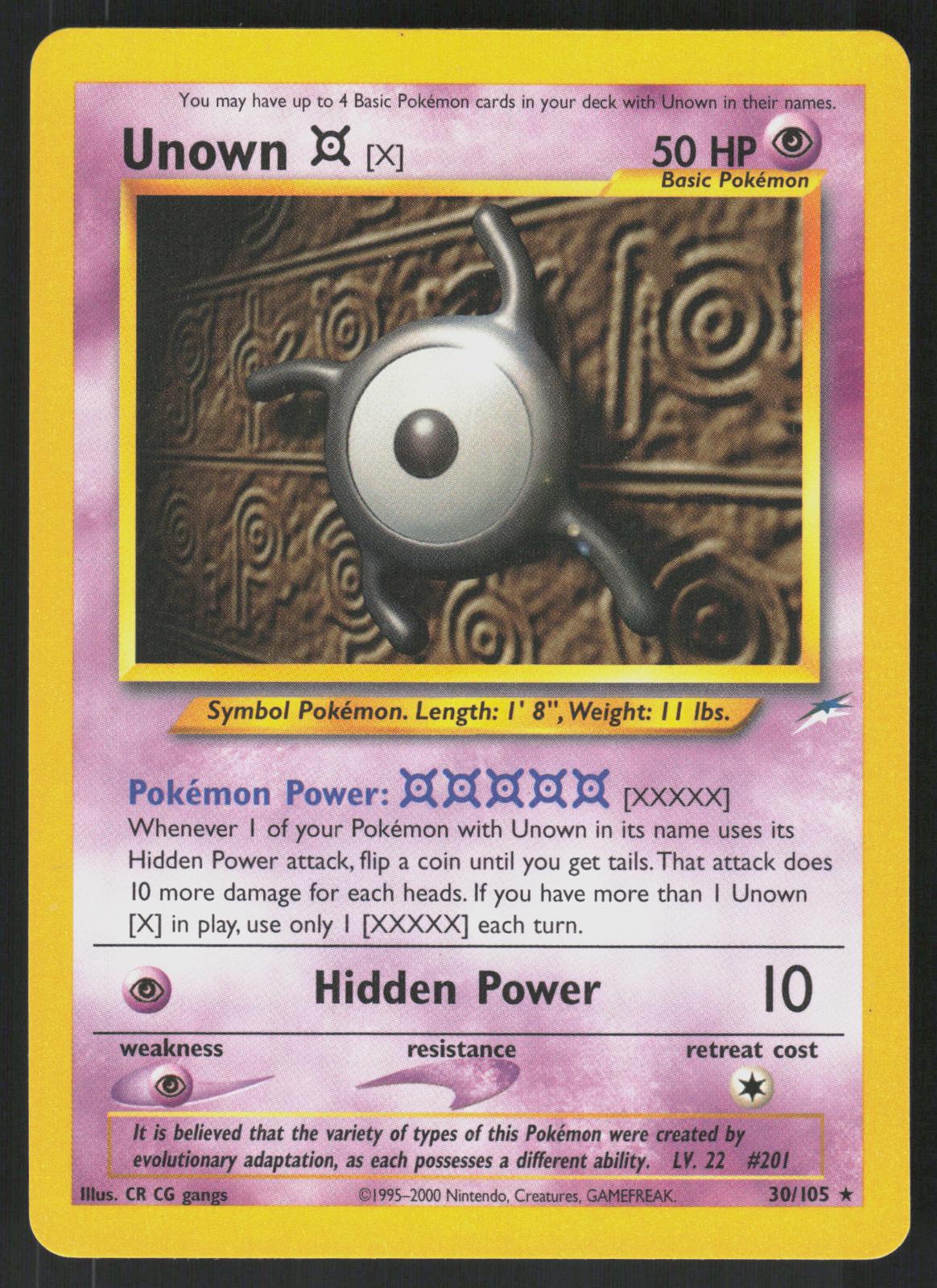 Pokemon Unown [X] 30/105 Neo Destiny Rare Near Mint