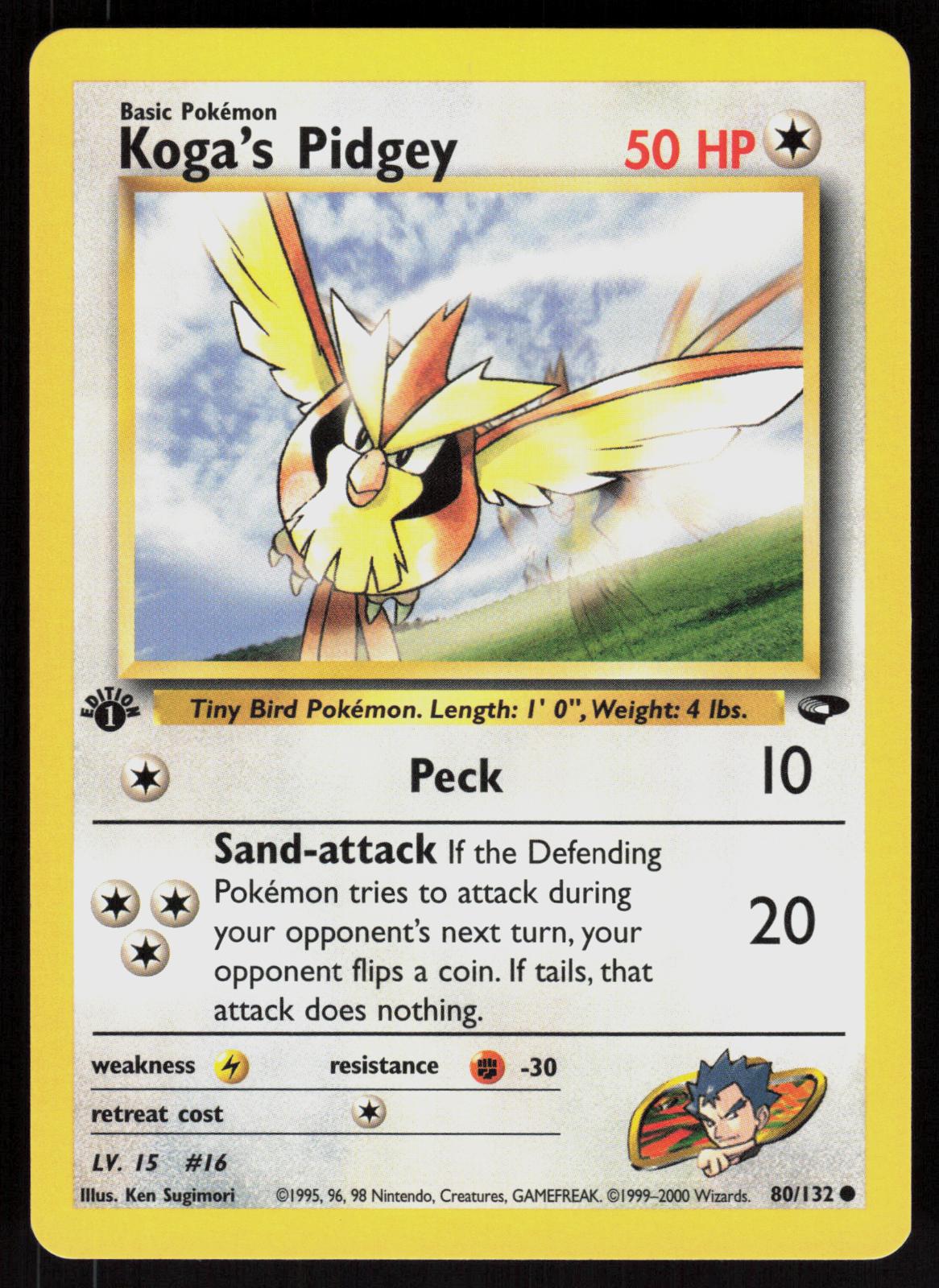 Pokemon Koga's Pidgey 80/132 Gym Challenge Common 1st Edition Near Mint