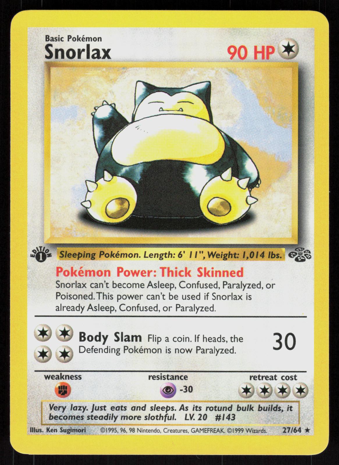Pokemon Snorlax 27/64 Jungle Rare 1st Edition Near Mint