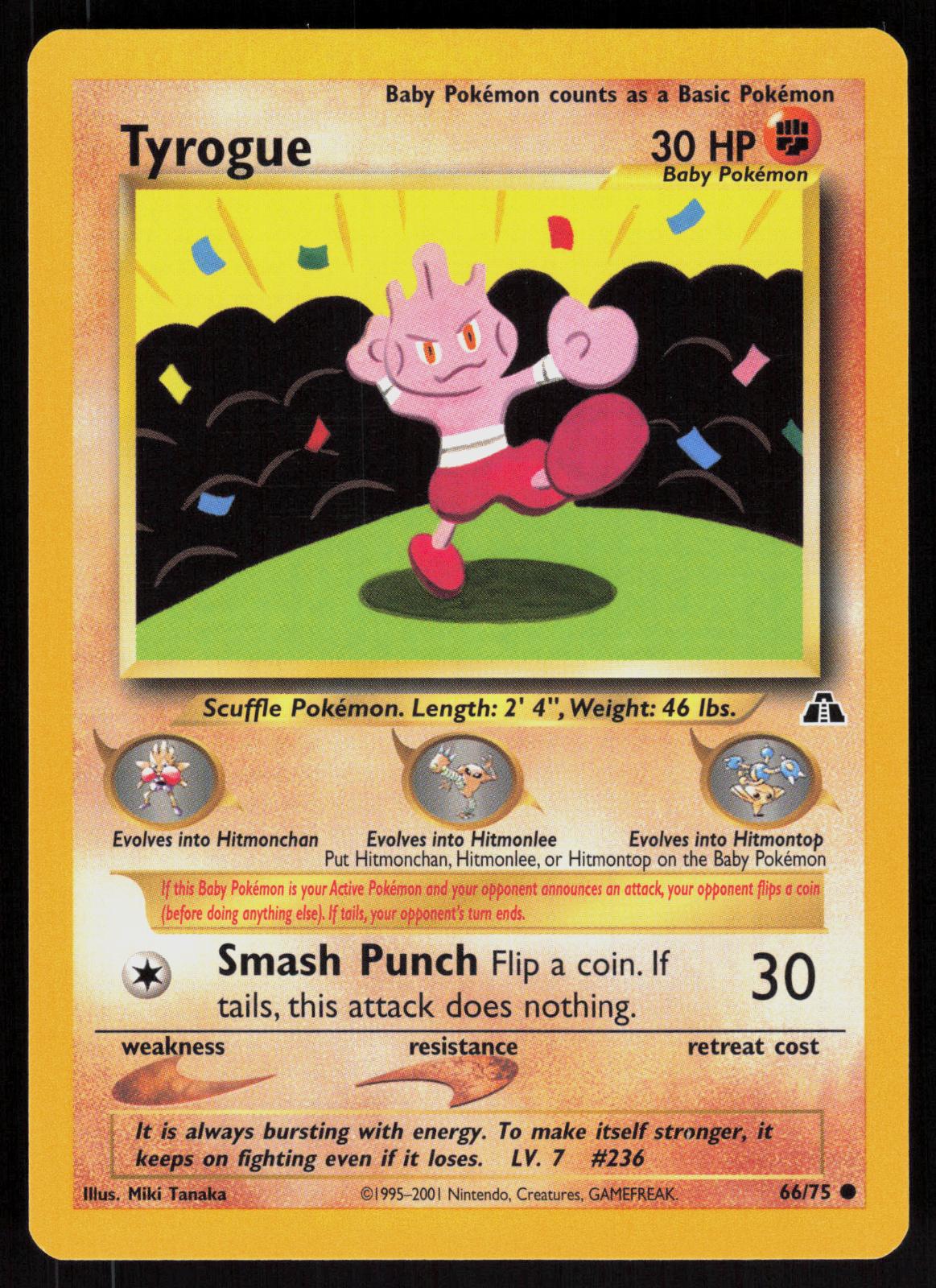 Pokemon Tyrogue 66/75 Neo Discovery Common Near Mint