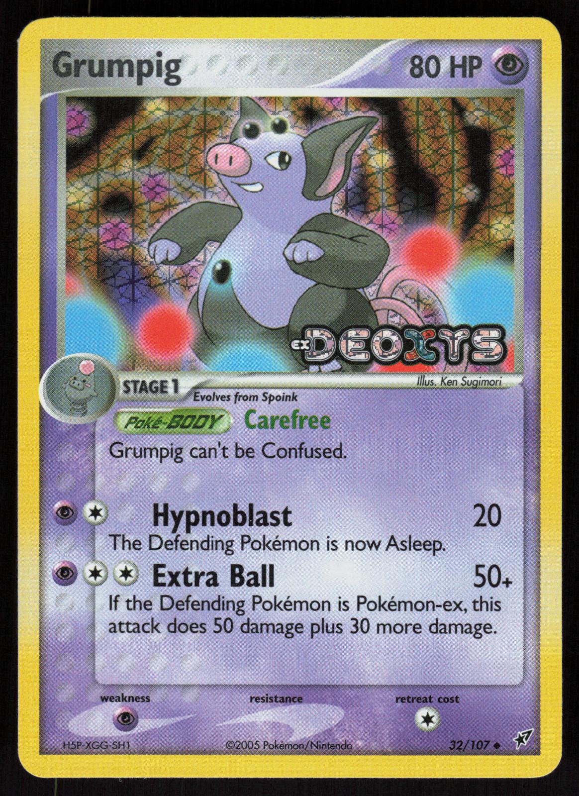 Pokemon Grumpig 32/107 Deoxys Uncommon Reverse Holo Lightly Played