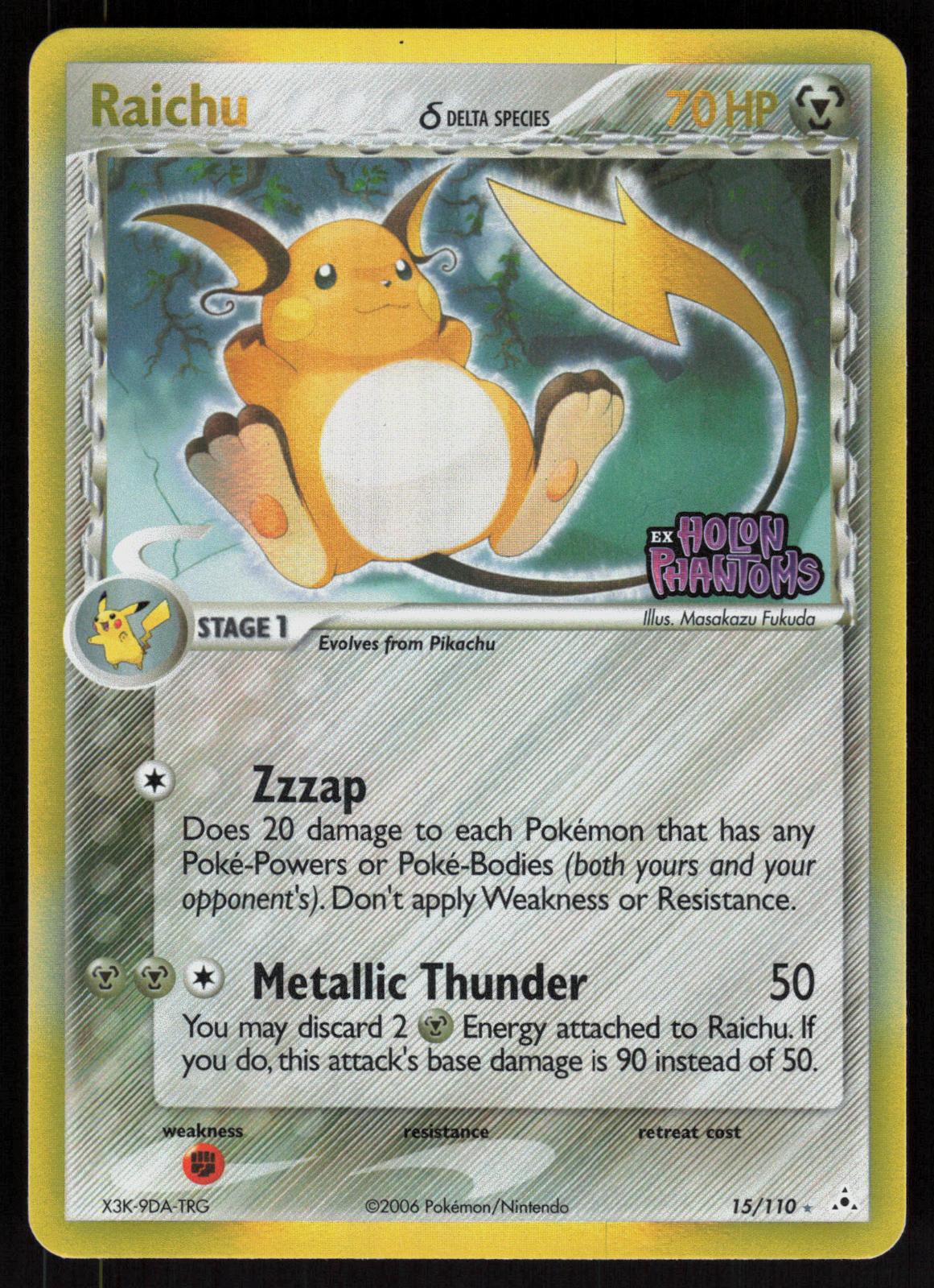 Pokemon Raichu 15/110 Holon Phantoms Holo Rare Reverse Holo Near Mint