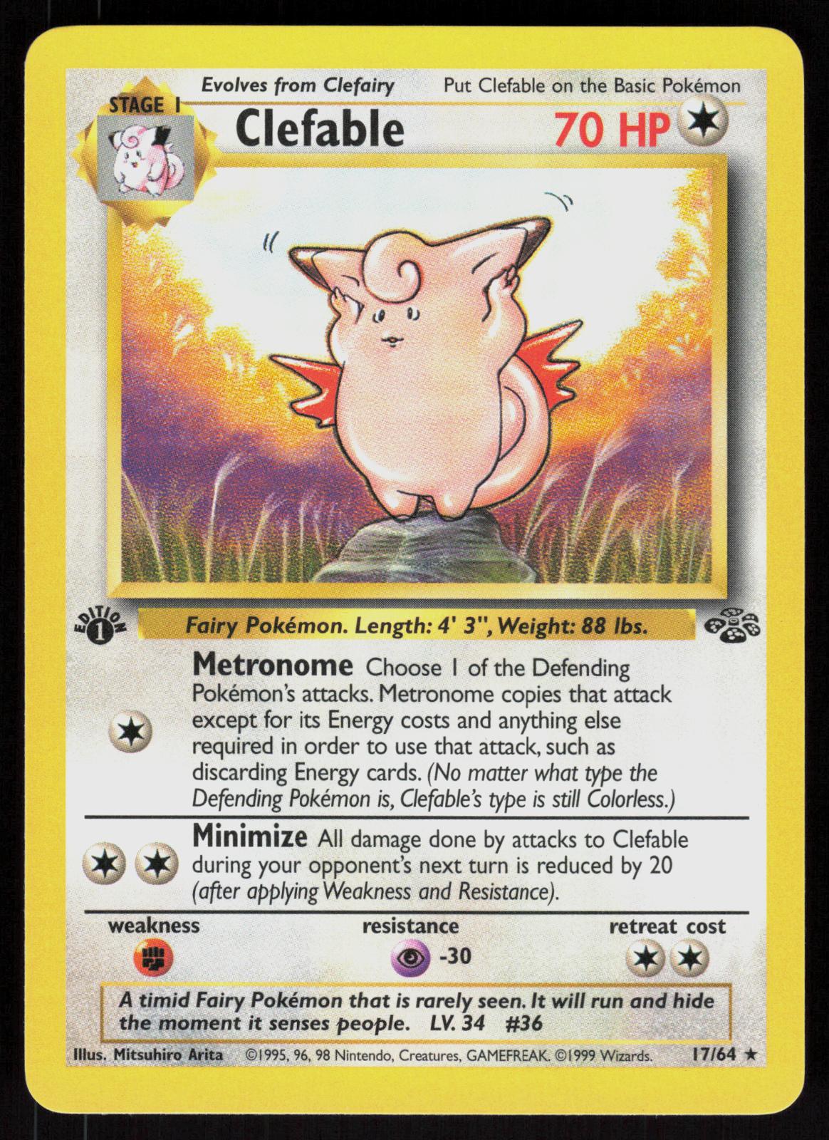 Pokemon Clefable 17/64 Jungle Rare 1st Edition Near Mint