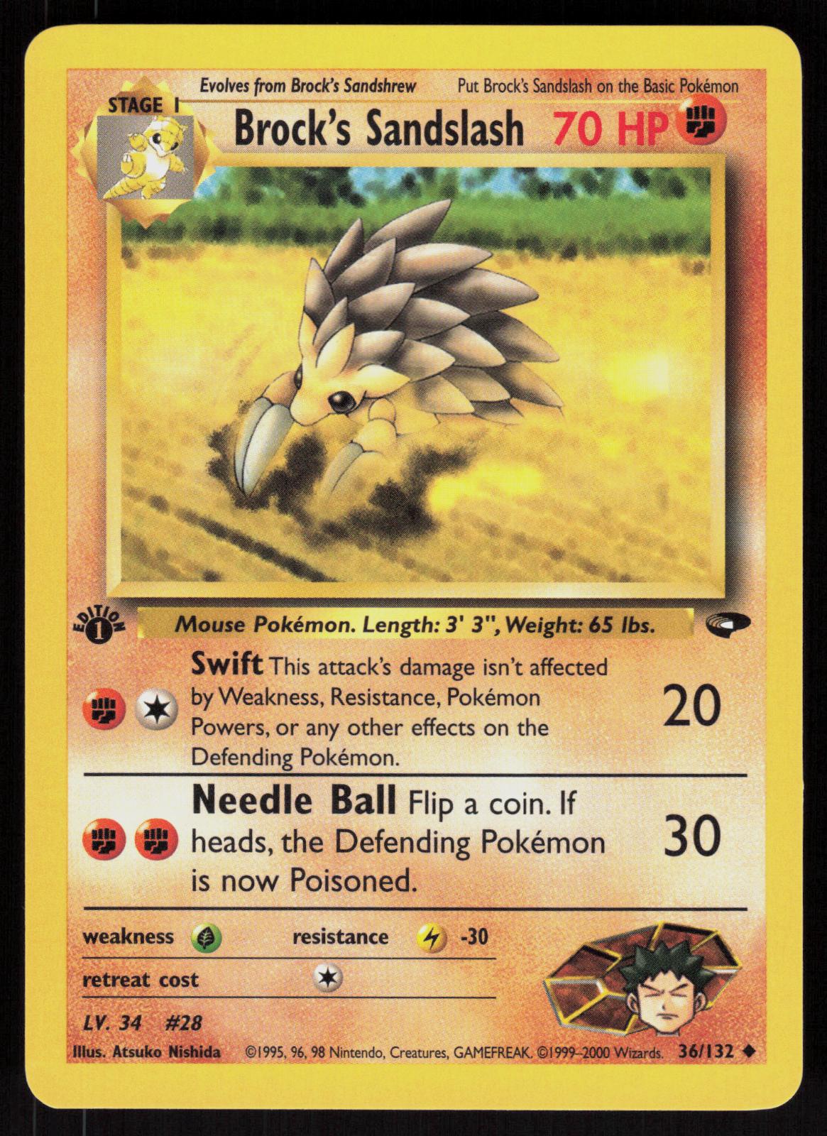 Pokemon Brock's Sandslash 36/132 Gym Challenge Uncommon 1st Edition Near Mint