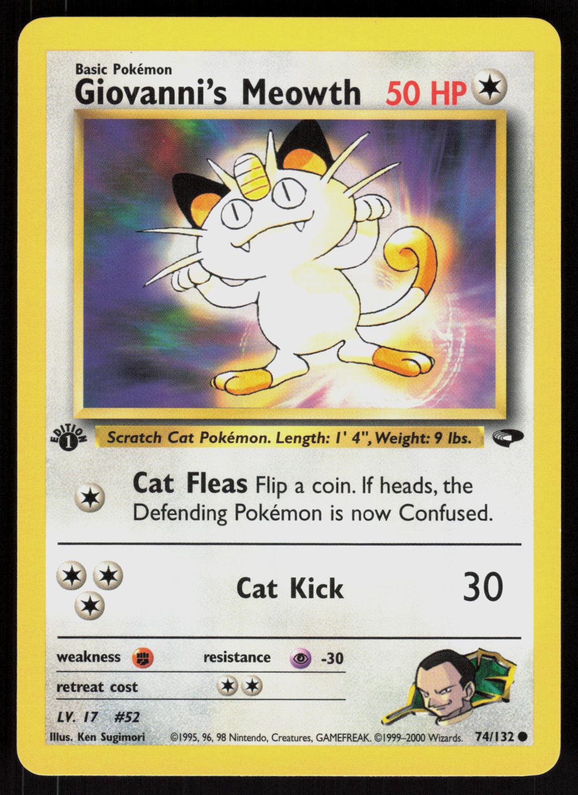 Pokemon Giovanni's Meowth 74/132 Gym Challenge Common 1st Edition Near Mint