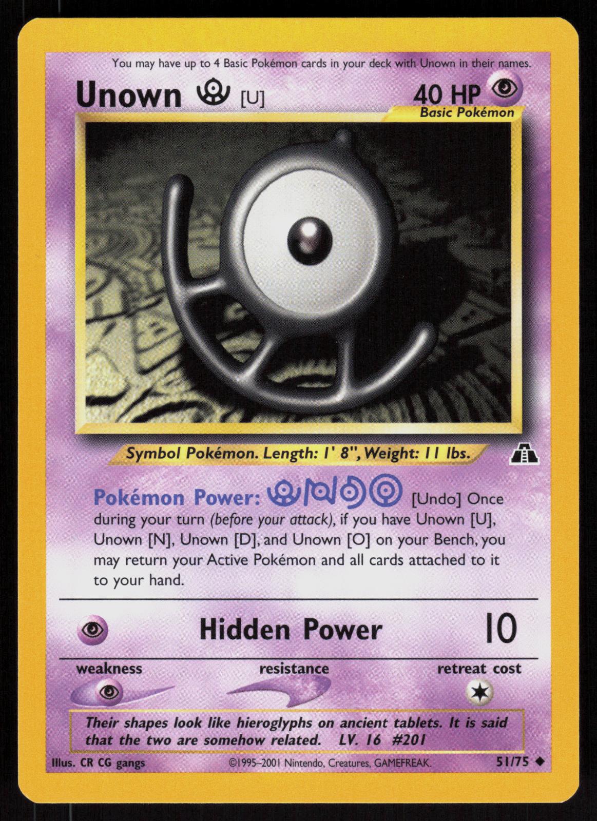 Pokemon Unown [U] 51/75 Neo Discovery Uncommon Near Mint