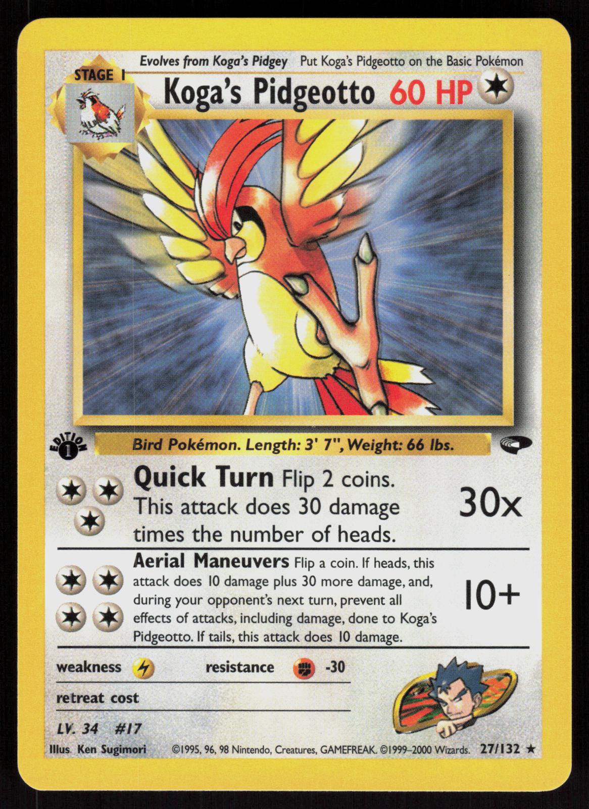 Pokemon Koga's Pidgeotto 27/132 Gym Challenge Rare 1st Edition Near Mint