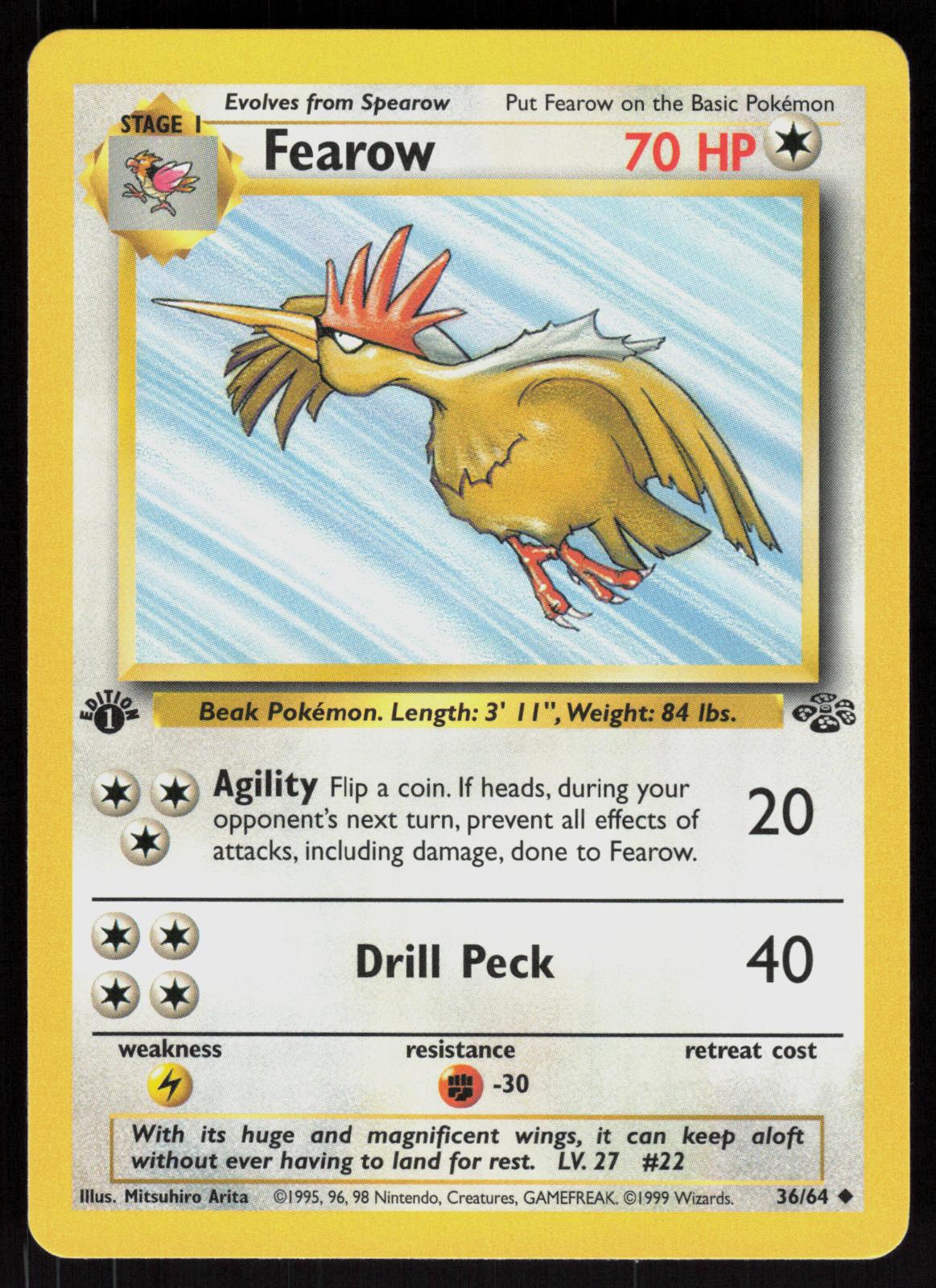 Pokemon Fearow 36/64 Jungle Uncommon 1st Edition Near Mint