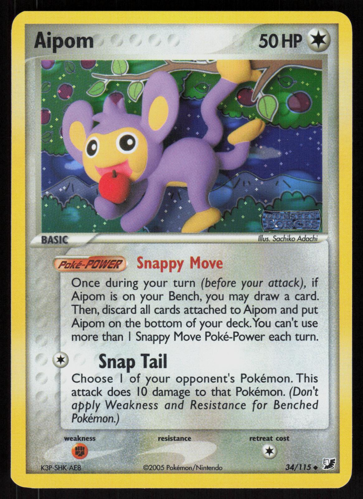 Pokemon Aipom 34/115 Unseen Forces Uncommon Reverse Holo Near Mint