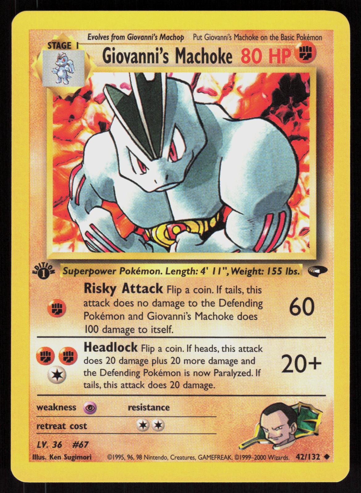 Pokemon Giovanni's Machoke 42/132 Gym Challenge Uncommon 1st Edition Near Mint