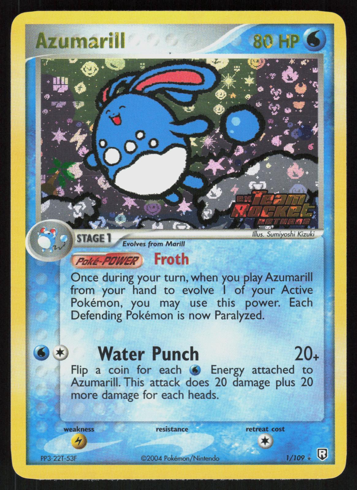 Pokemon Azumarill 1/109 Team Rocket Returns Rare Reverse Holo Near Mint