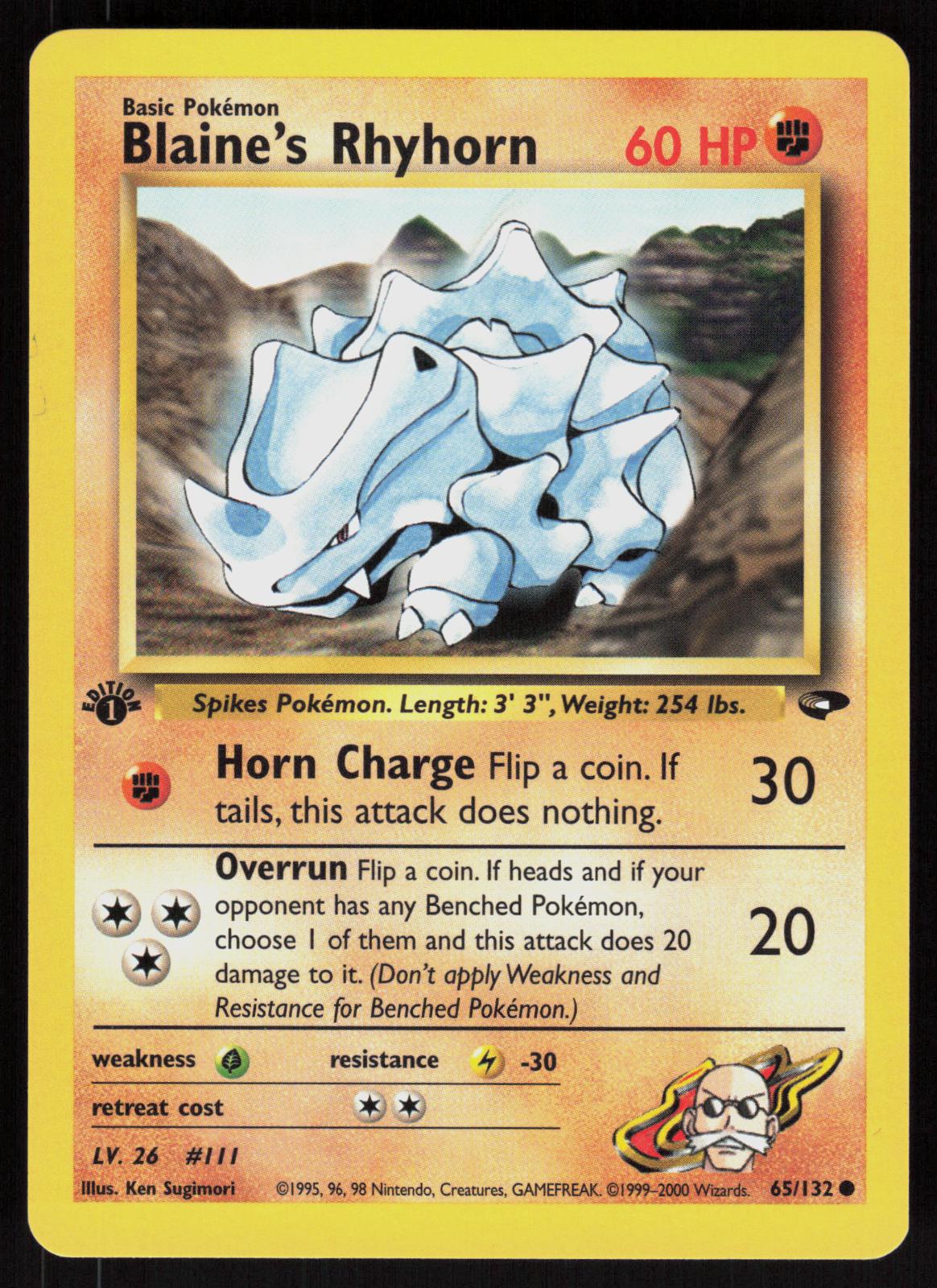 Pokemon Blaine's Rhyhorn 65/132 Gym Challenge Common 1st Edition Near Mint