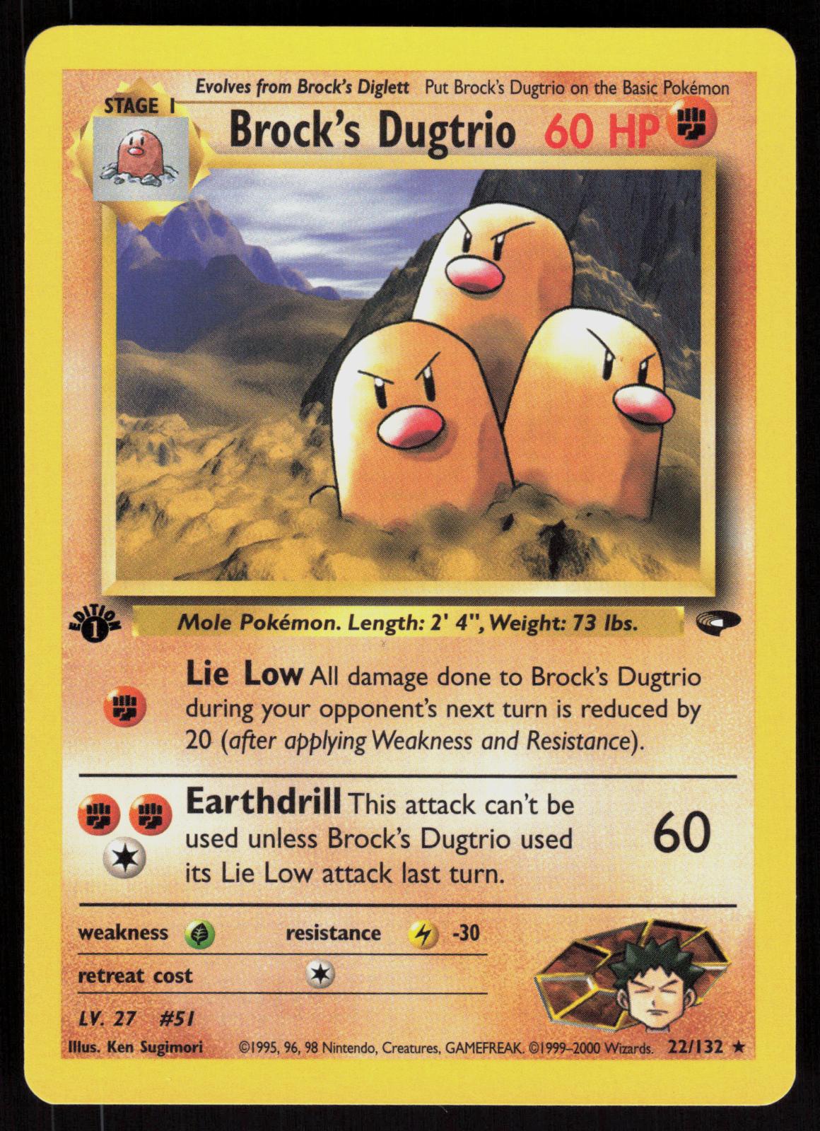 Pokemon Brock's Dugtrio 22/132 Gym Challenge Rare 1st Edition Near Mint