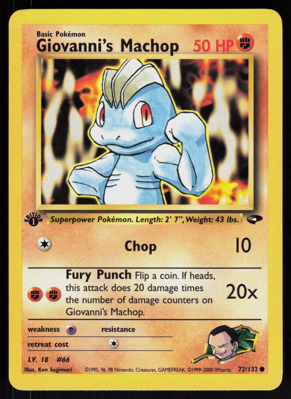 Pokemon Giovanni's Machop 72/132 Gym Challenge Common 1st Edition Near Mint