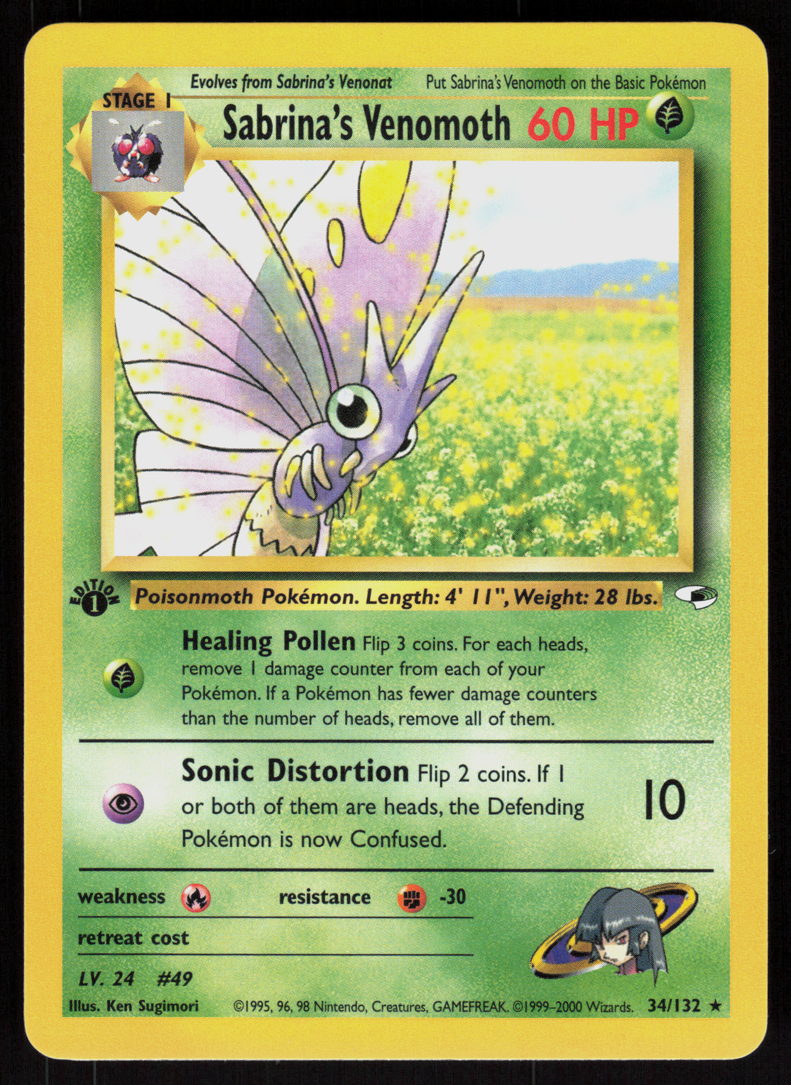 Pokemon Sabrina's Venomoth 34/132 Gym Heroes Rare 1st Edition Near Mint
