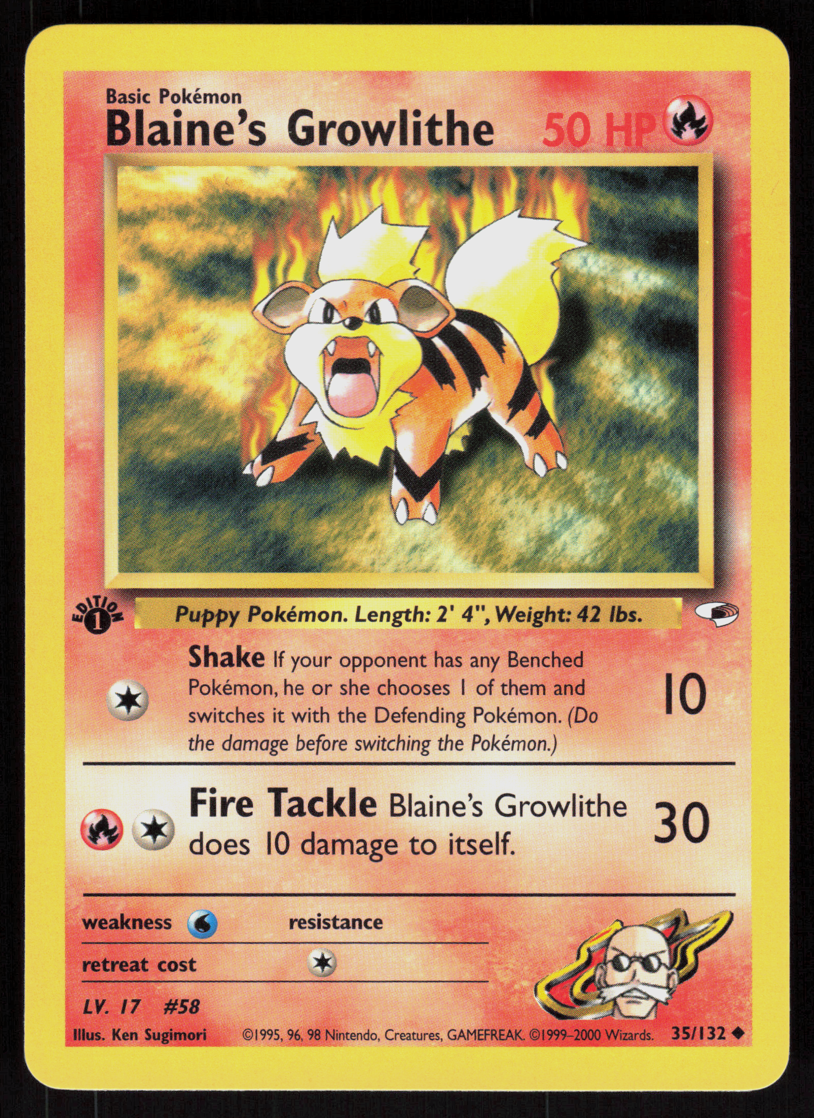 Pokemon Blaine's Growlithe 35/132 Gym Heroes Uncommon 1st Edition Near Mint