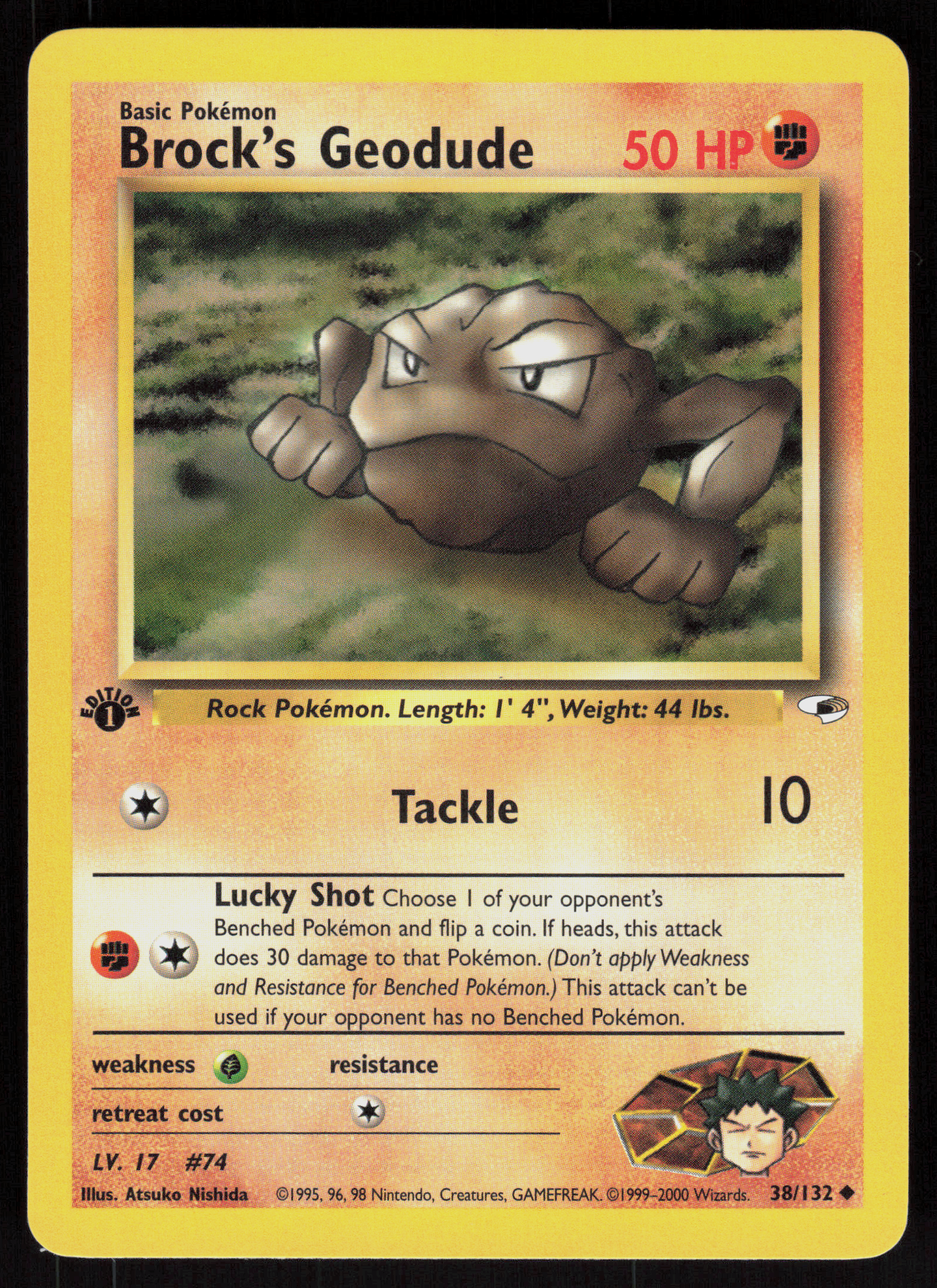 Pokemon Brock's Geodude 38/132 Gym Heroes Uncommon 1st Edition Near Mint