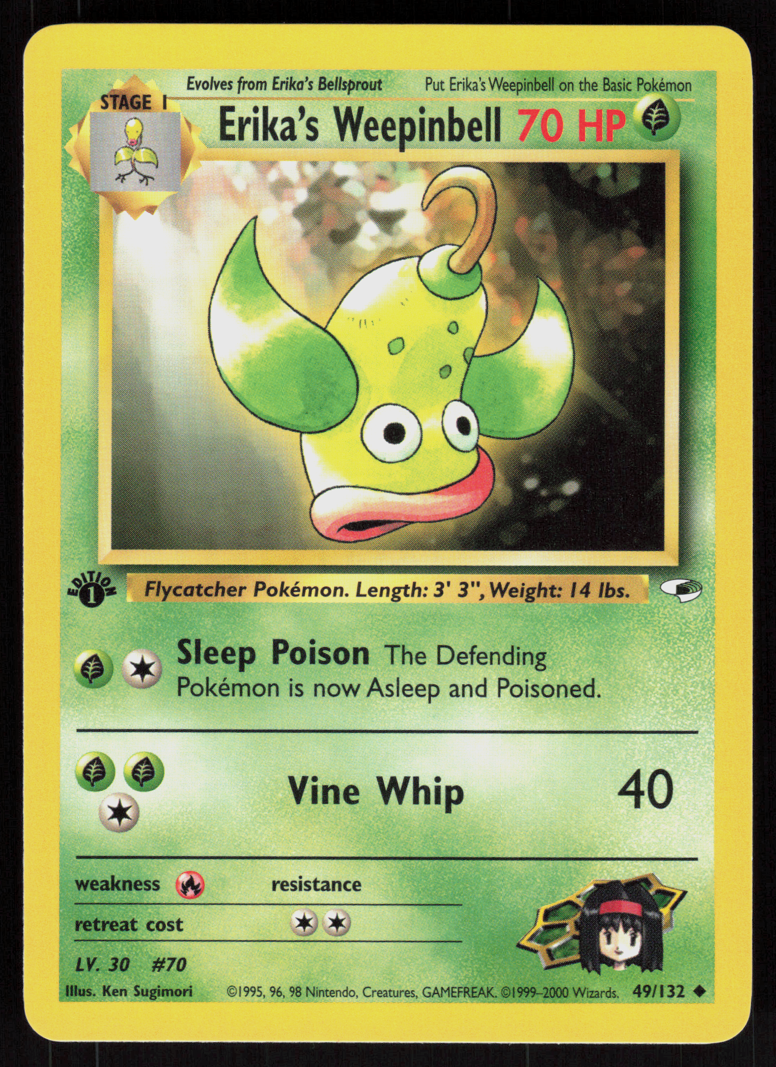 Pokemon Erika's Weepinbell 49/132 Gym Heroes Uncommon 1st Edition Near Mint