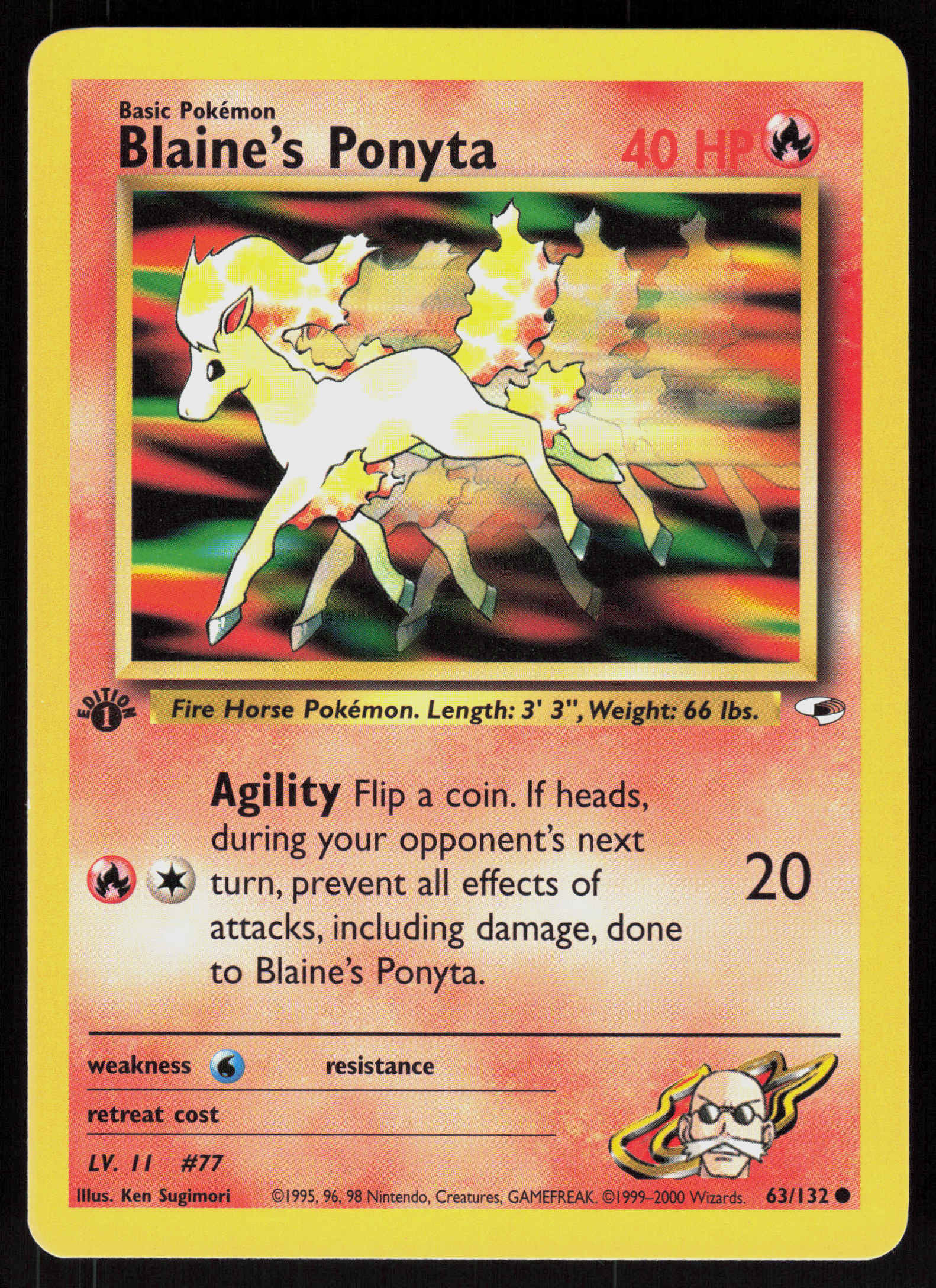 Pokemon Blaine's Ponyta 63/132 Gym Heroes Common 1st Edition Near Mint