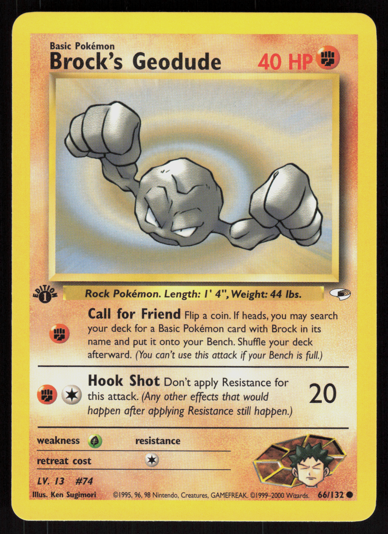 Pokemon Brock's Geodude 66/132 Gym Heroes Common 1st Edition Near Mint