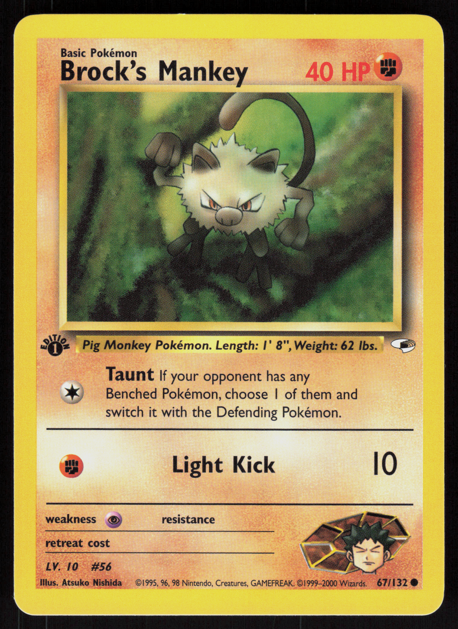 Pokemon Brock's Mankey 67/132 Gym Heroes Common 1st Edition Near Mint