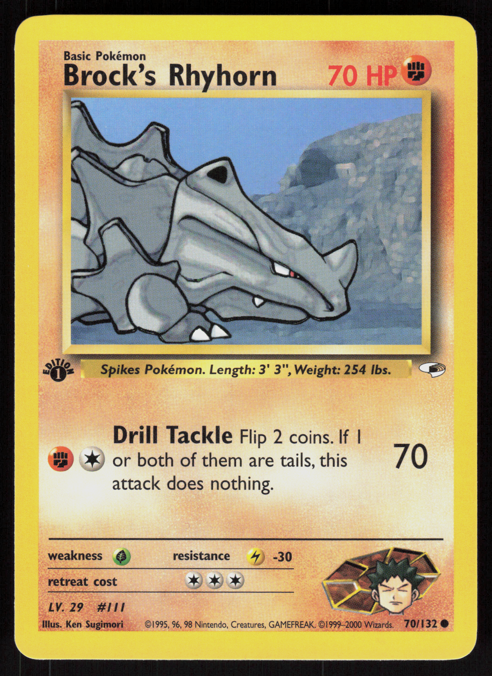 Pokemon Brock's Rhyhorn 70/132 Gym Heroes Common 1st Edition Near Mint
