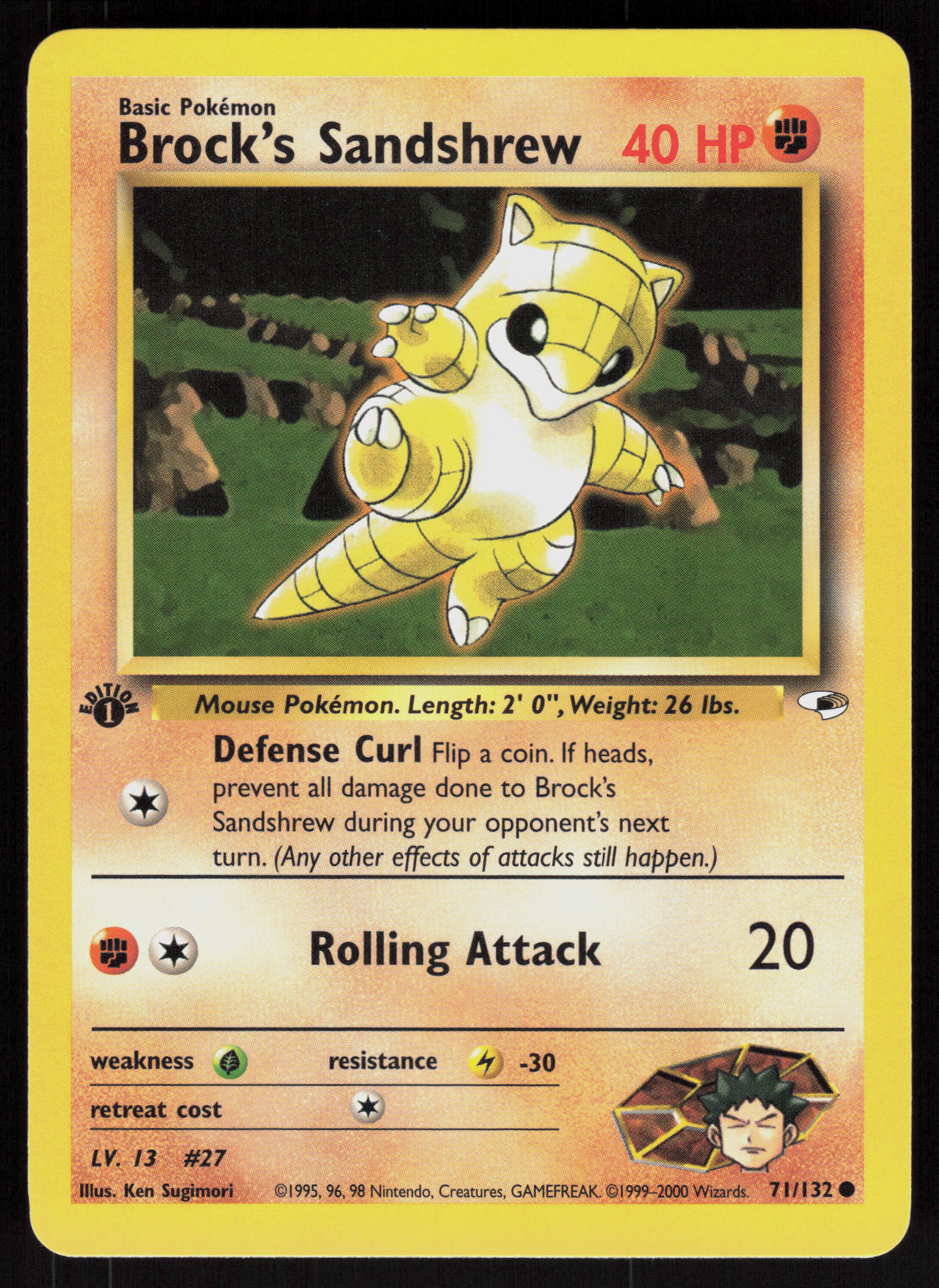 Pokemon Brock's Sandshrew 71/132 Gym Heroes Common 1st Edition Near Mint