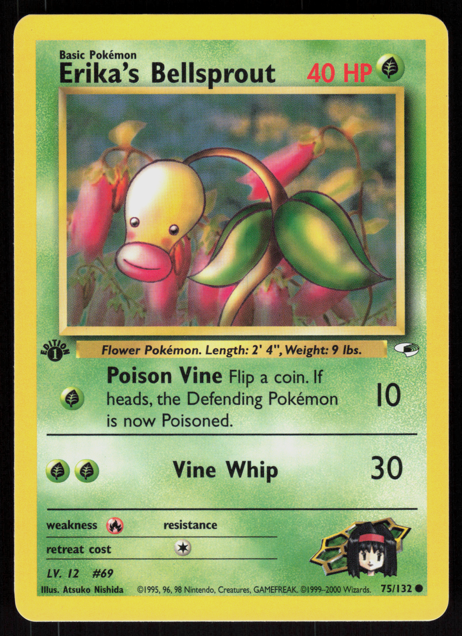 Pokemon Erika's Bellsprout 75/132 Gym Heroes Common 1st Edition Near Mint