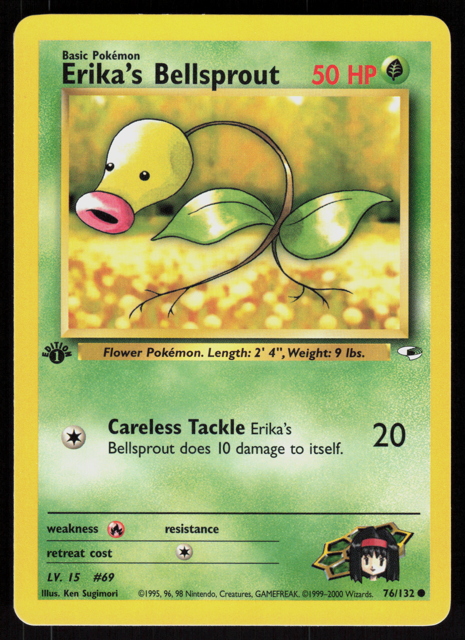 Pokemon Erika's Bellsprout 76/132 Gym Heroes Common 1st Edition Near Mint