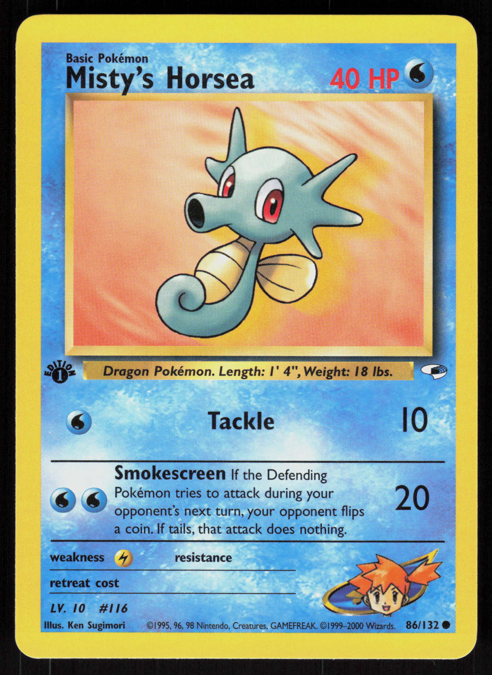 Pokemon Misty's Horsea 86/132 Gym Heroes Common 1st Edition Near Mint