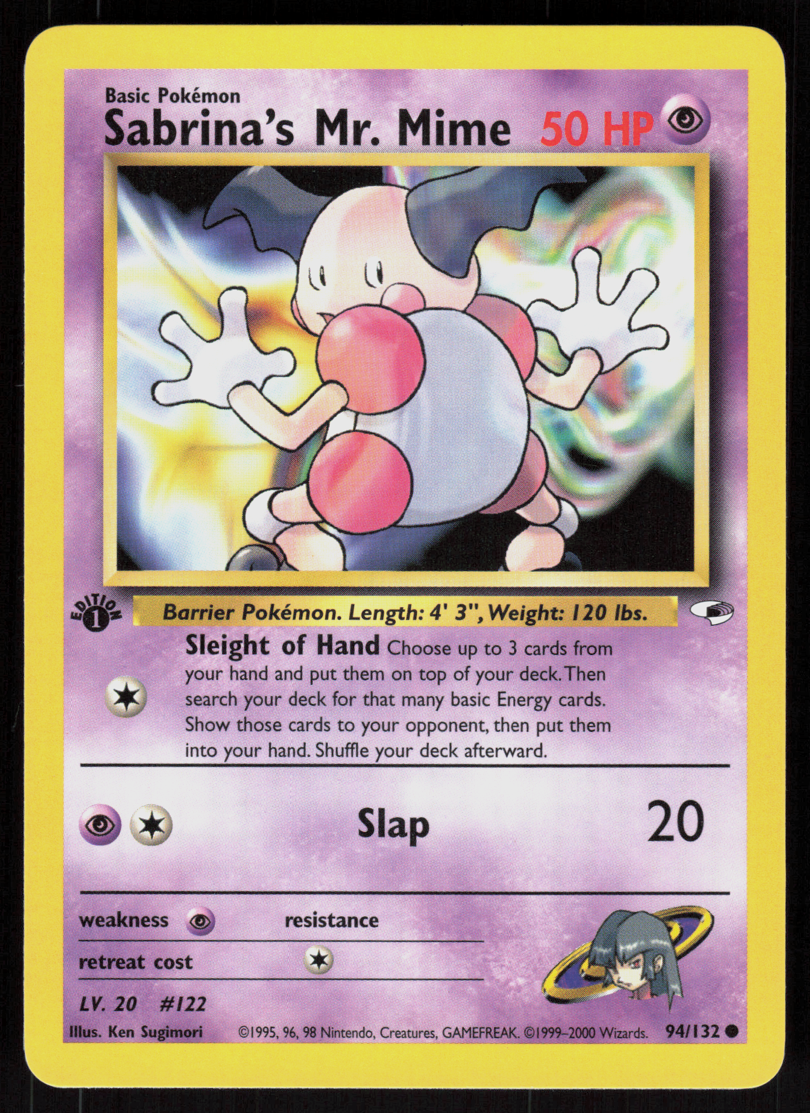 Pokemon Sabrina's Mr. Mime 94/132 Gym Heroes Common 1st Edition Near Mint