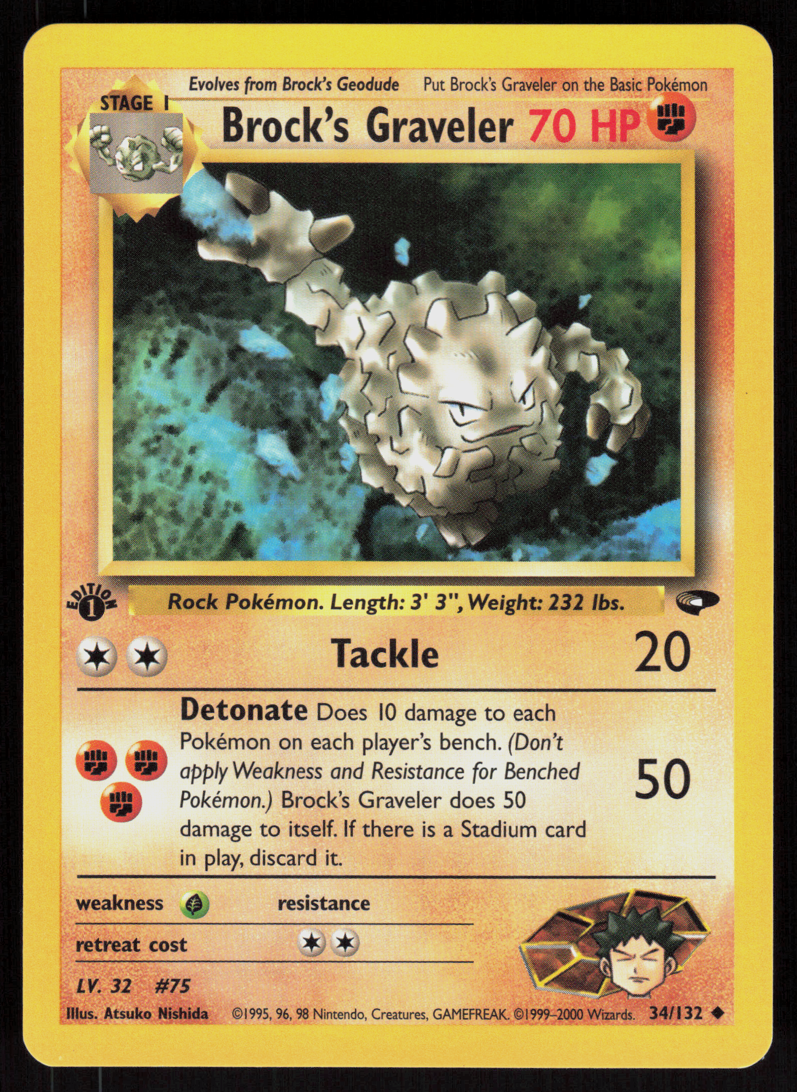 Pokemon Brock's Graveler 34/132 Gym Challenge Uncommon 1st Edition Near Mint